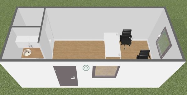 21 m² Office Container with WC + Kitchenette