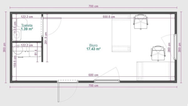 21 m² Office Container with WC + Kitchenette